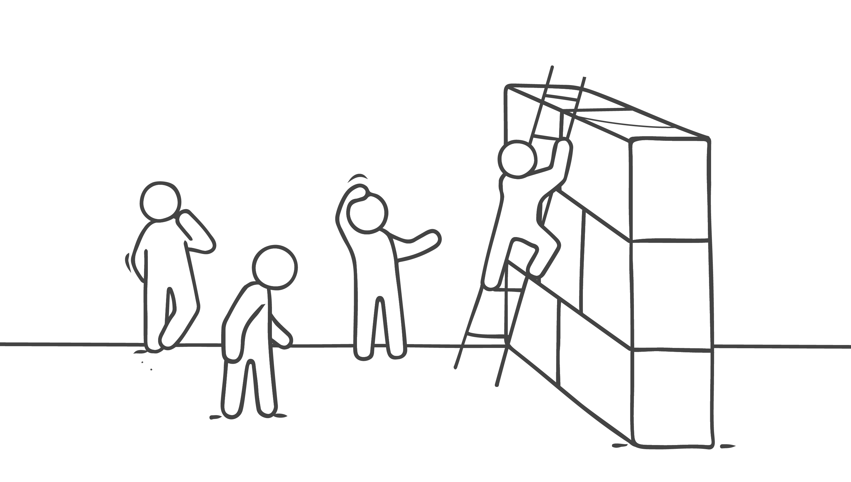 line drawing of multiple men climbing a ladder over a brick wall signifying developing future leaders